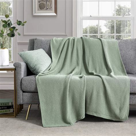 Amazon.com: Revdomfly Sage Green Knitted Throw Blanket for Couch, 100% ...