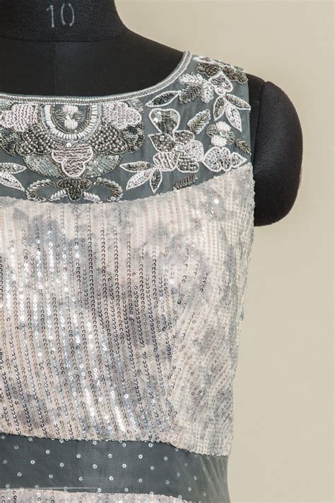 Peach with Grey Tie and Dye Print, Sequins and Beads work Bridal and P ...