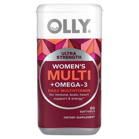 OLLY, Women's Multi + Omega-3, Daily Multivitamin, Ultra Strength, 60 ...