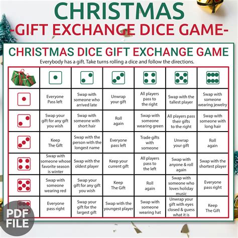Christmas Gift Exchange Dice Game | Printable Christmas Party Group ...