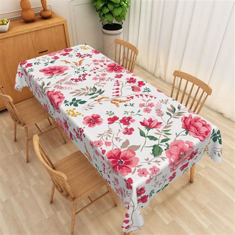 Pink Floral Rectangle Tablecloth Spring Flower Farbic Table Cloth ...