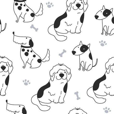 Dog cute seamless pattern doodle cartoon pet print cover line art ...