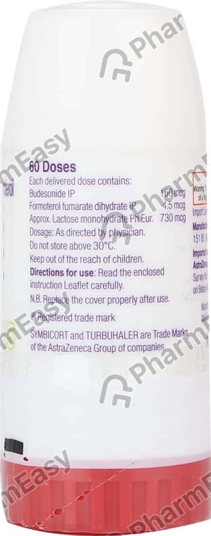 Symbicort 160/4.Mcg Box Of 60md Turbuhaler: Uses, Side Effects, Price ...