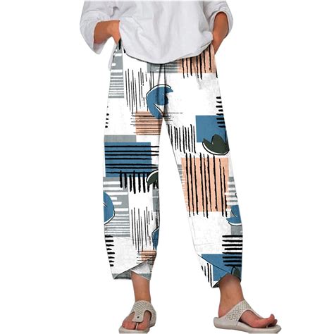 Womens Linen Capris Plus Size,Women's Capri Pants Printed Casual Summer ...