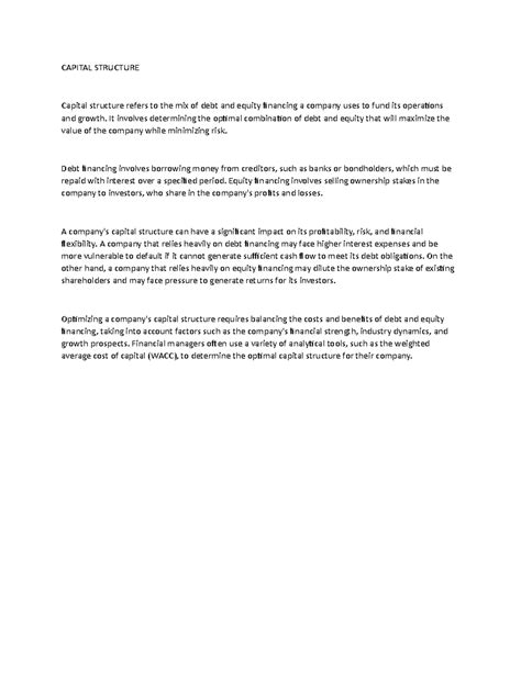 Capital Structure - Corporate Finance - CAPITAL STRUCTURE Capital ...