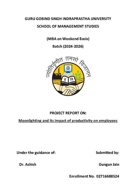 MBA Weekend Project Report: Moonlighting & Employee Productivity Impact ...