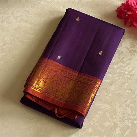 Elegant purple with dual shaded rust orange Kanjeevaram stunner – NAVARASAM