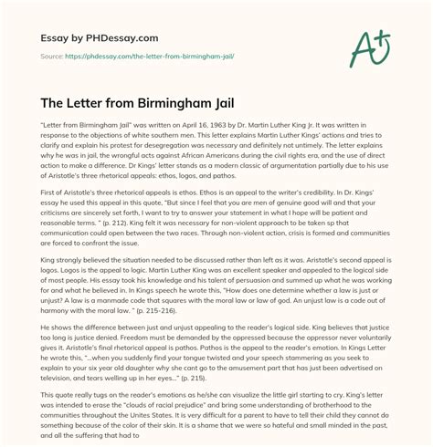 The Letter from Birmingham Jail - PHDessay.com