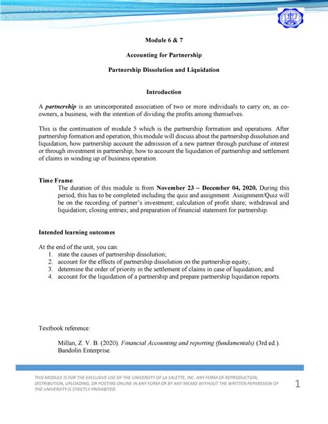Module 6-7 Partnership Dissolution and Liquidation - THIS MODULE IS FOR ...