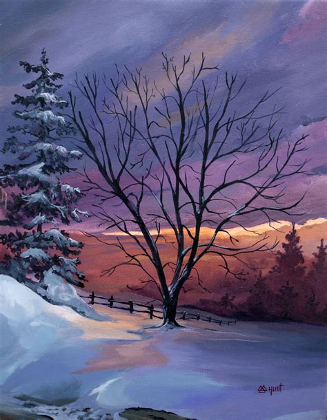 Winter landscape with tree. Acrylic on canvas 16x20. Marc-André Huot | Winter landscape painting ...