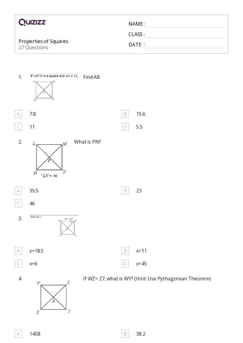 50+ properties of squares and rectangles worksheets for 12th Class on ...