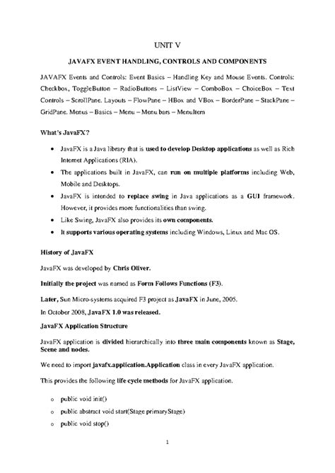 Unit V - notes - UNIT V JAVAFX EVENT HANDLING, CONTROLS AND COMPONENTS ...