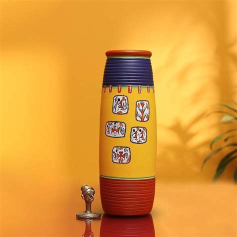 ExclusiveLane Warli Handpainted Elongated Tumbler Shaped Terracotta ...