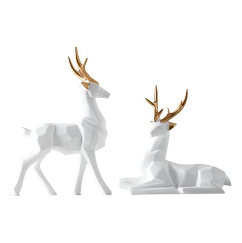 Buy Contemporary Deer Showpiece Set of 2 - Elegant White and Golden ...