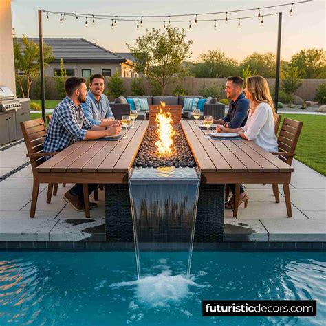 Waterfall Patio Table Designs That Blend Fire, Water, and Wood