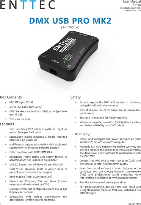 ENTTEC DMX USB Pro Mk2 Interface User Guide, 59% OFF