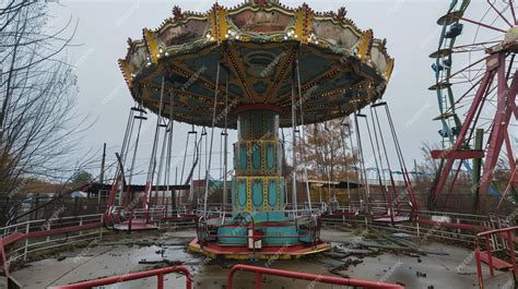An abandoned amusement park carousel sits in a state of disrepair its ...