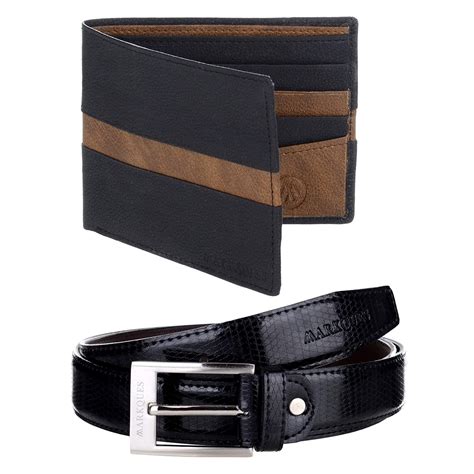 Buy MarkQues Men's Black Leather Wallet & Belt Combo (DEX-220104 CL-01 ...