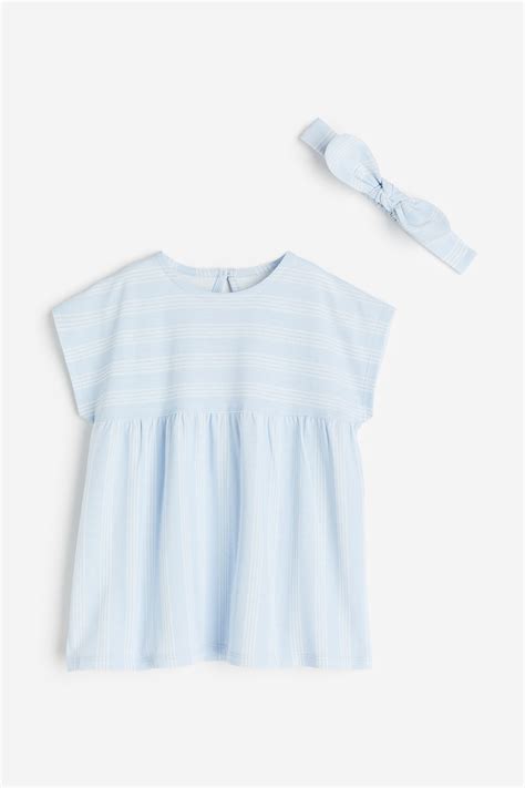 Dress and hairband set - Light blue/Striped - Kids | H&M IN