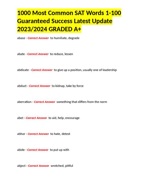 1000 Most Common SAT Words: List 1-100 with Definitions and Synonyms ...
