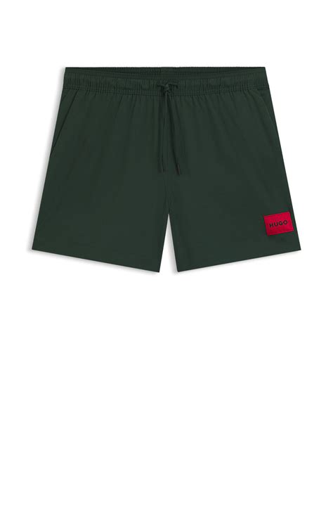 HUGO - Quick-dry swim shorts with logo label - Green