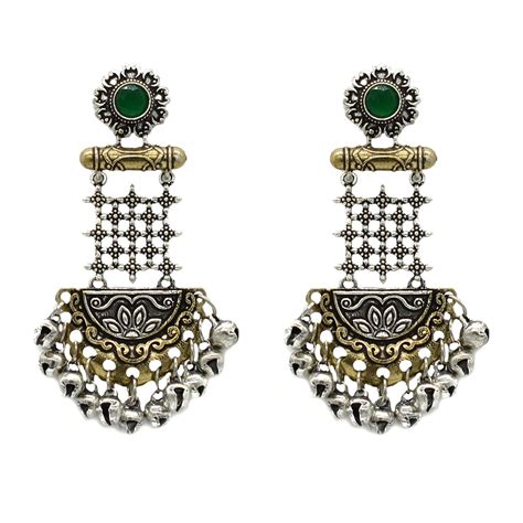 Geometric Green Dual Tone Earrings – Teejh