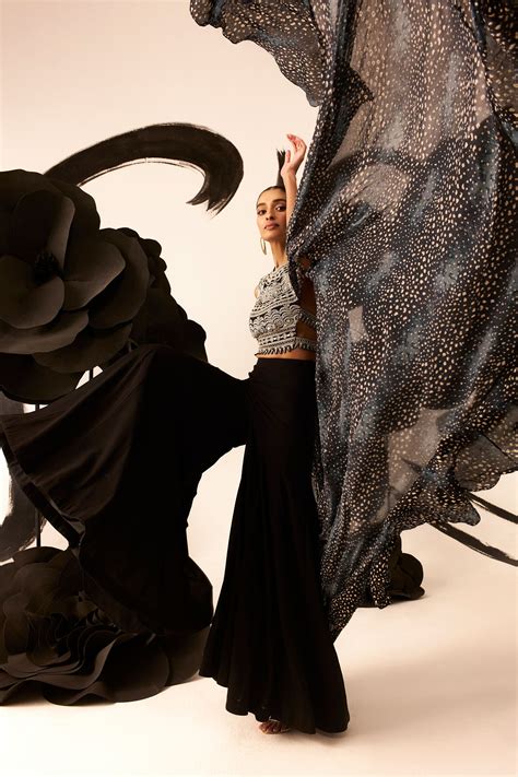 Geometric Blouse with Flared Pant & Rosette Drape – Bhumika Sharma