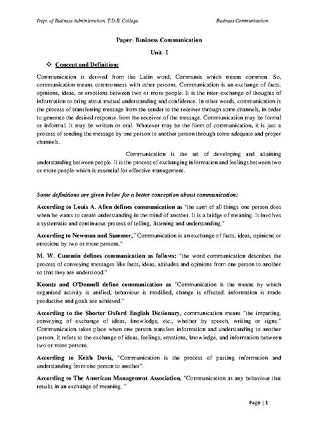 Business Communication Unit-I - Paper- Business Communication Unit- I ...