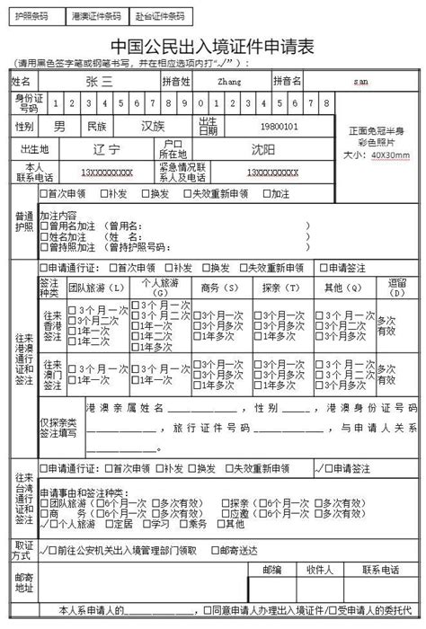 《中国公民出入境证件申请表》Word模板下载_编号lomangvr_熊猫办公