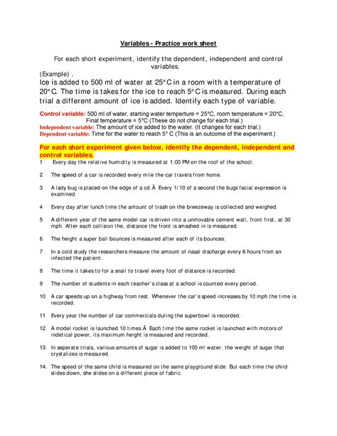 Image result for Science Variables Practice Worksheet