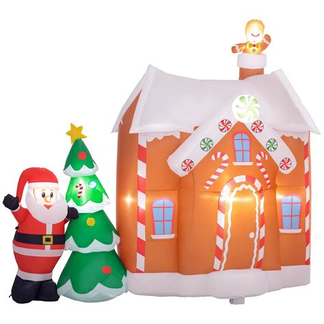 Outsunny 7FT Christmas Inflatable Gingerbread House Santa Claus and ...