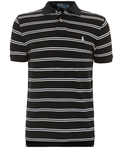 Lyst - Polo Ralph Lauren Black and White Track Stripe Polo Shirt in ...