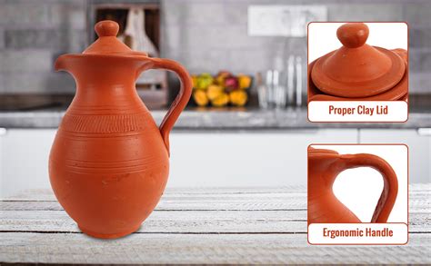 KSI Clay Water Jug – 2 L Terracotta Water Jug with Lid & Handle | Mitti ...