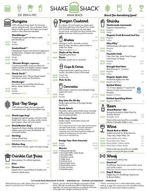 Shake Shack Menu, Menu for Shake Shack, South Beach, Miami - Urbanspoon ...