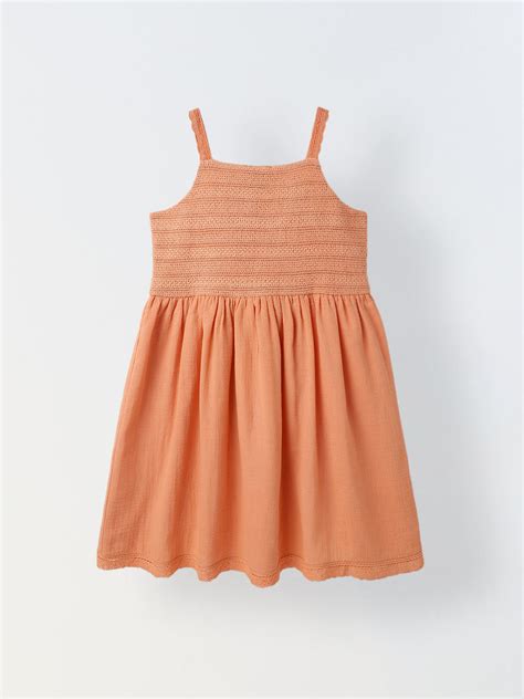 Girls Peach Cotton Smocked Bodice Dress – Spunkies