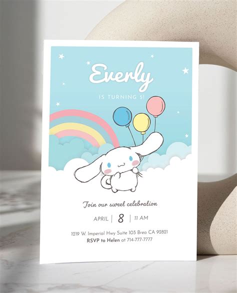 Cinnamo-roll Character Birthday Party Invitation Personalized - Etsy in ...