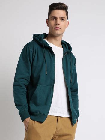Buy Dennis Lingo Men's Teal Full Sleeves Zipper Hoodie Sweatshirt ...