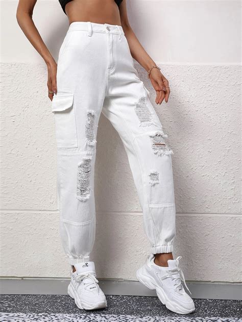 High Rise Ripped Cargo Jean – Comfy Cargo Pants