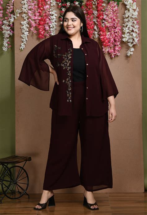 Plus Size Dusky Coffee Sequin Co-ord Set – DESINOOR.COM