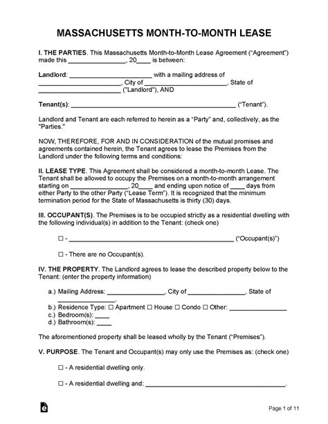 Free Massachusetts Lease Agreement Templates (6) | PDF | WORD | RTF