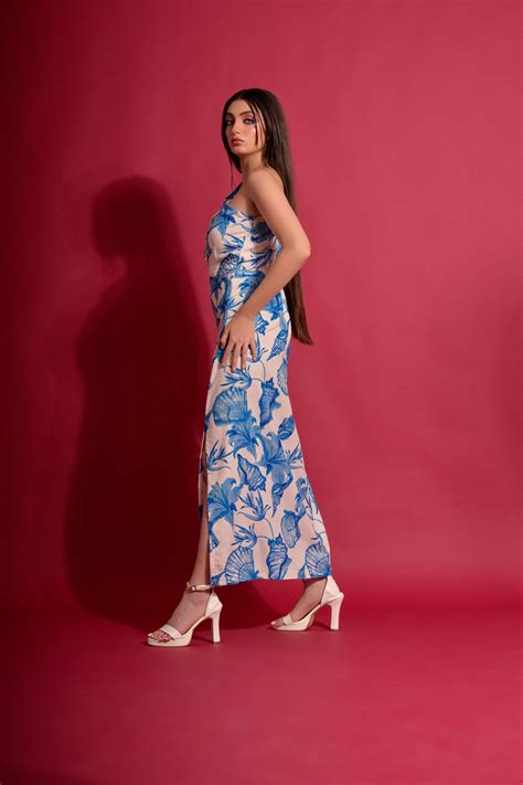 Aqua Blue Floral Printed Maxi Dress for Women – Garden Party