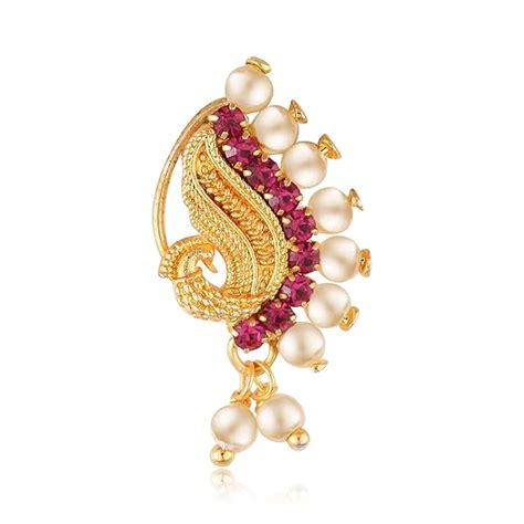 Buy Vighnaharta Gold Plated with Peals Alloy and CZ stone Non Piercing ...