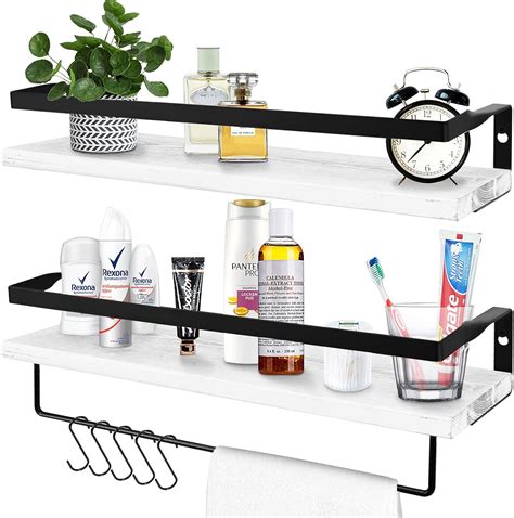 Buy White Floating Shelves for Wall Set of 2, HIPPIH Rustic Cedar Wood ...