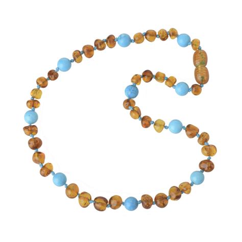 Cognac Baroque Polished Amber & Turquoise (Blue) Beads Teething ...