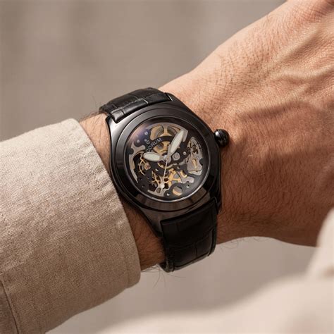 Men’s Luxury Skeleton Automatic Watch with Black Leather Strap – Tick Talks