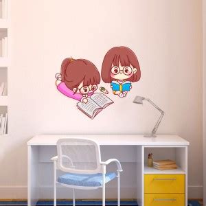 Sticker Hub 76 cm Animated two little girls reading books wall sticker ...