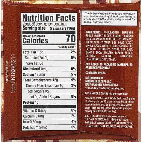 Premium Whole Grain Saltine Crackers - 1.06 lb | Healthy Snack Option ...