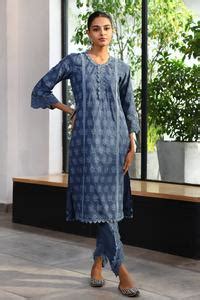 Buy Blue 100% Pure Mulmul Embroidery Swansea Kurta With Dhoti Pant For ...