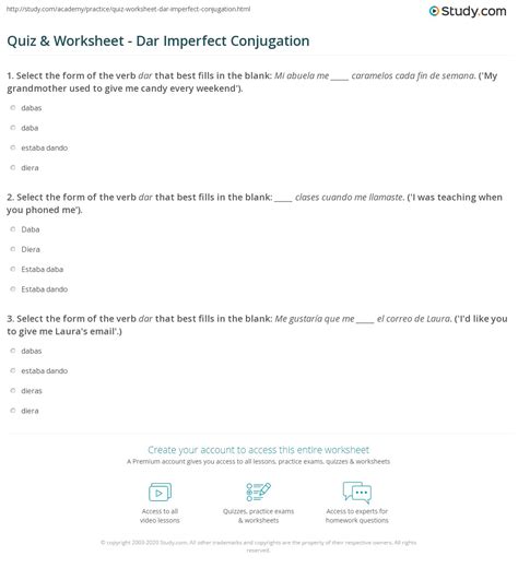 Quiz & Worksheet - Dar Imperfect Conjugation | Study.com