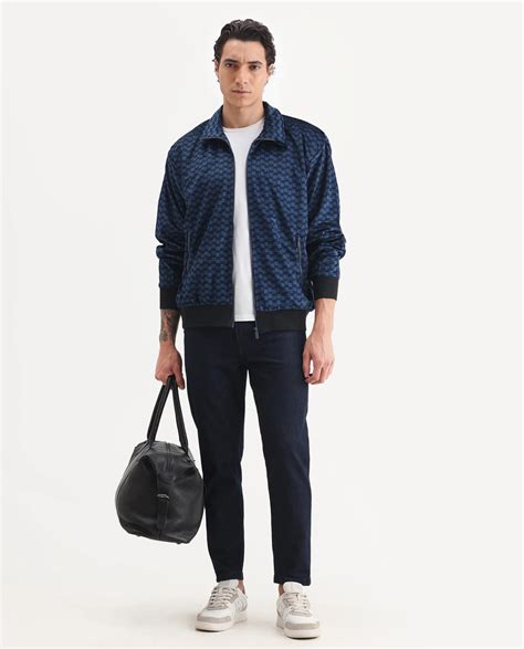 Rare Rabbit Men's Log Blue Cotton Blend Fabric Spread Collar Regular F